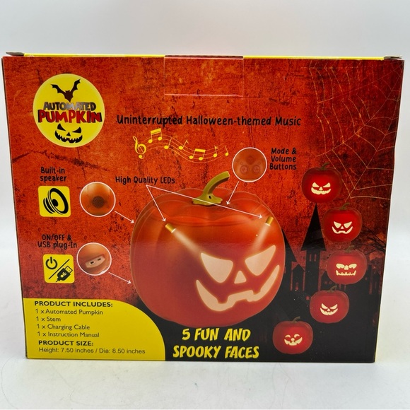 Halloween LED Pumpkin w/Speakers,Halloween Music 5-Fun & Spooky Faces 7.5x8.5” - Picture 3 of 9